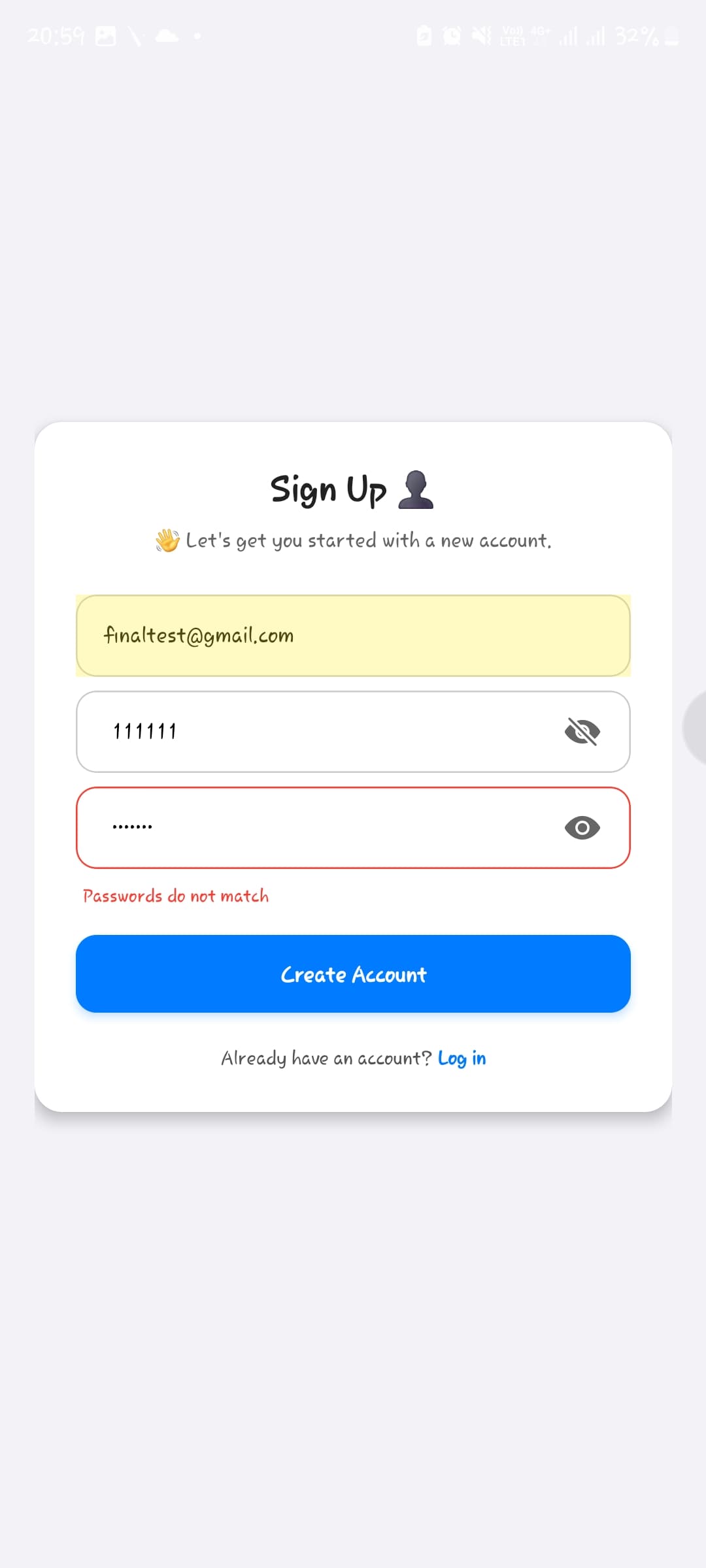 Mobile App Screen 1