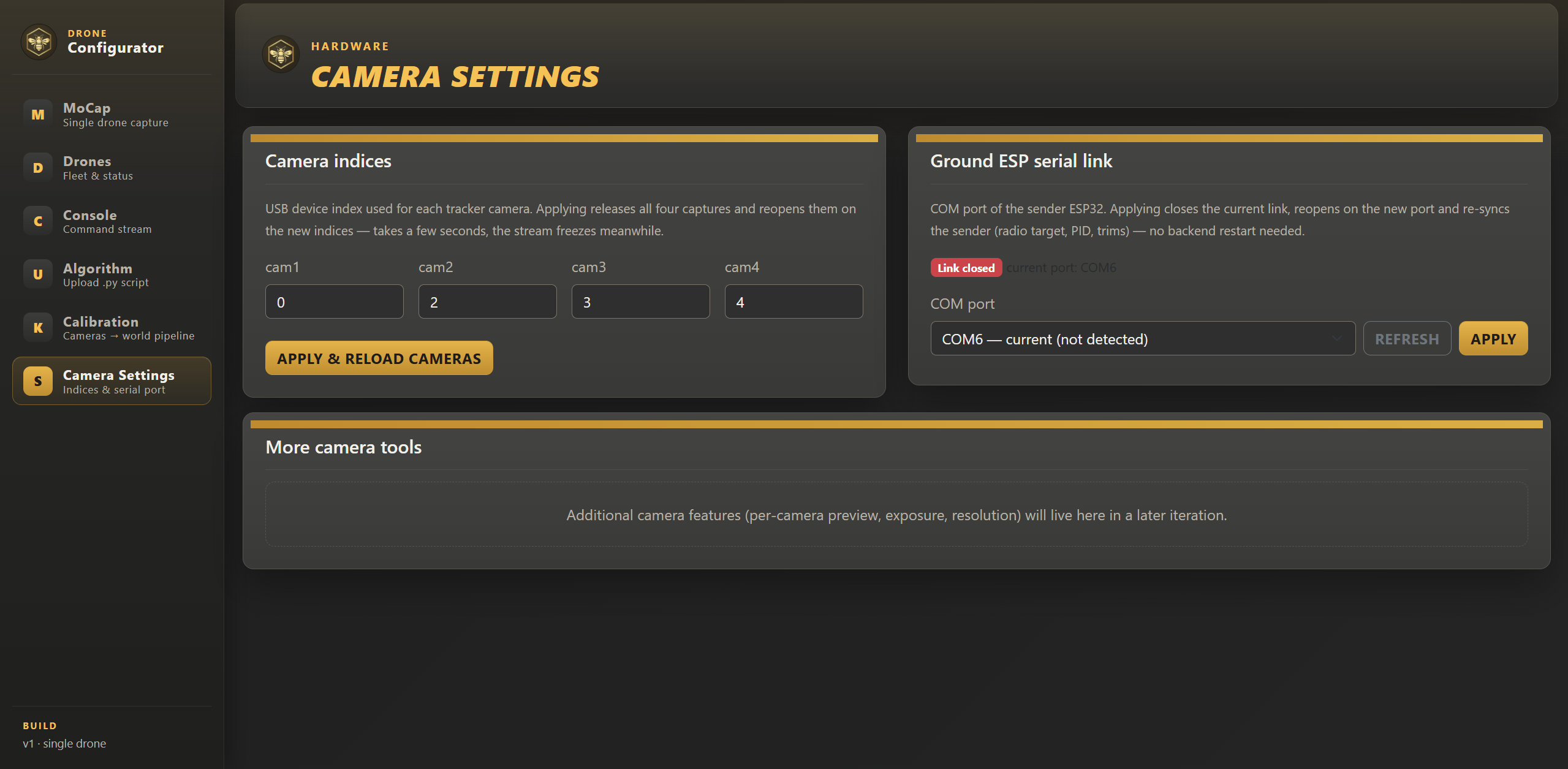Camera Settings page