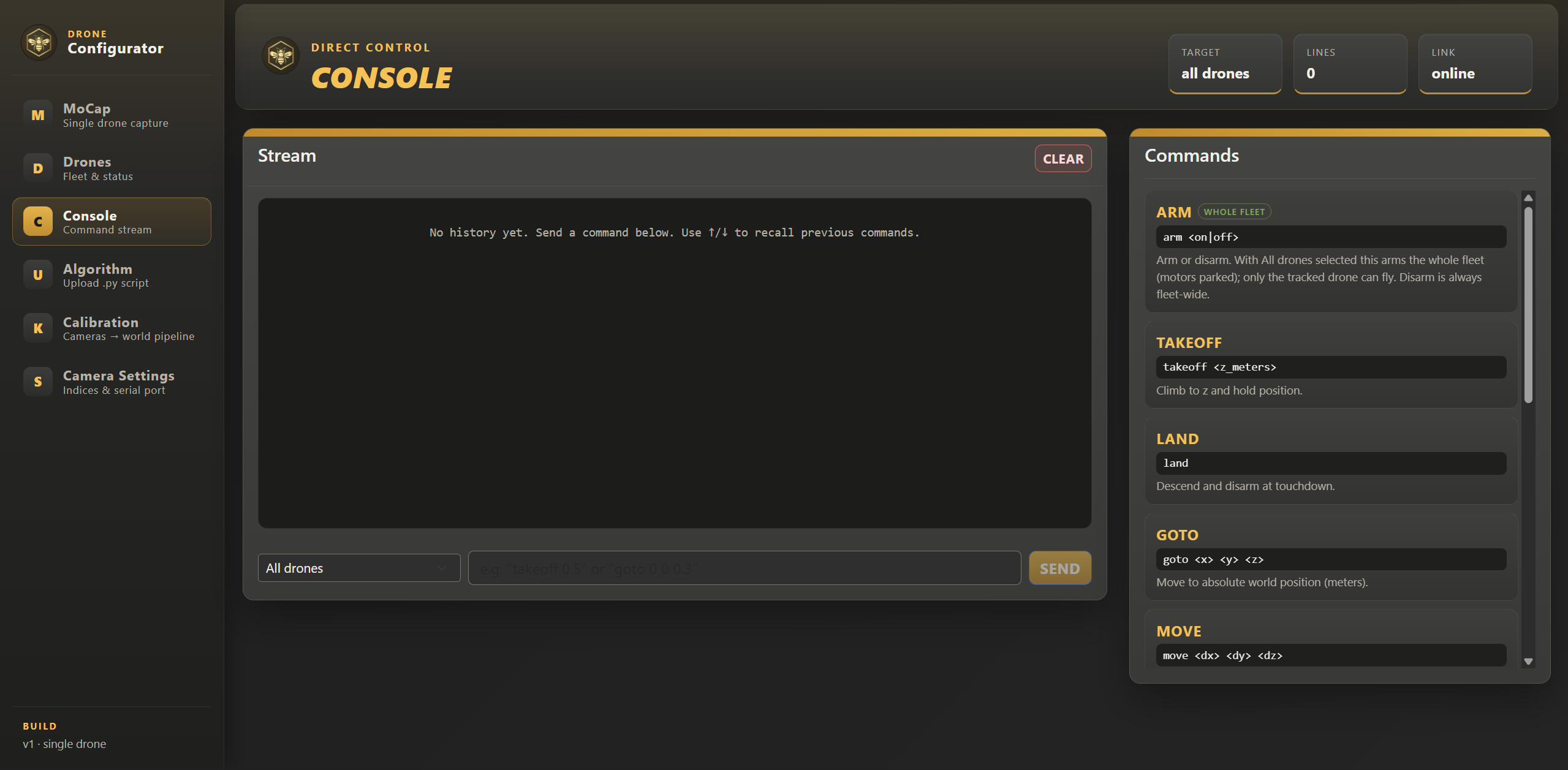 Console page with command history