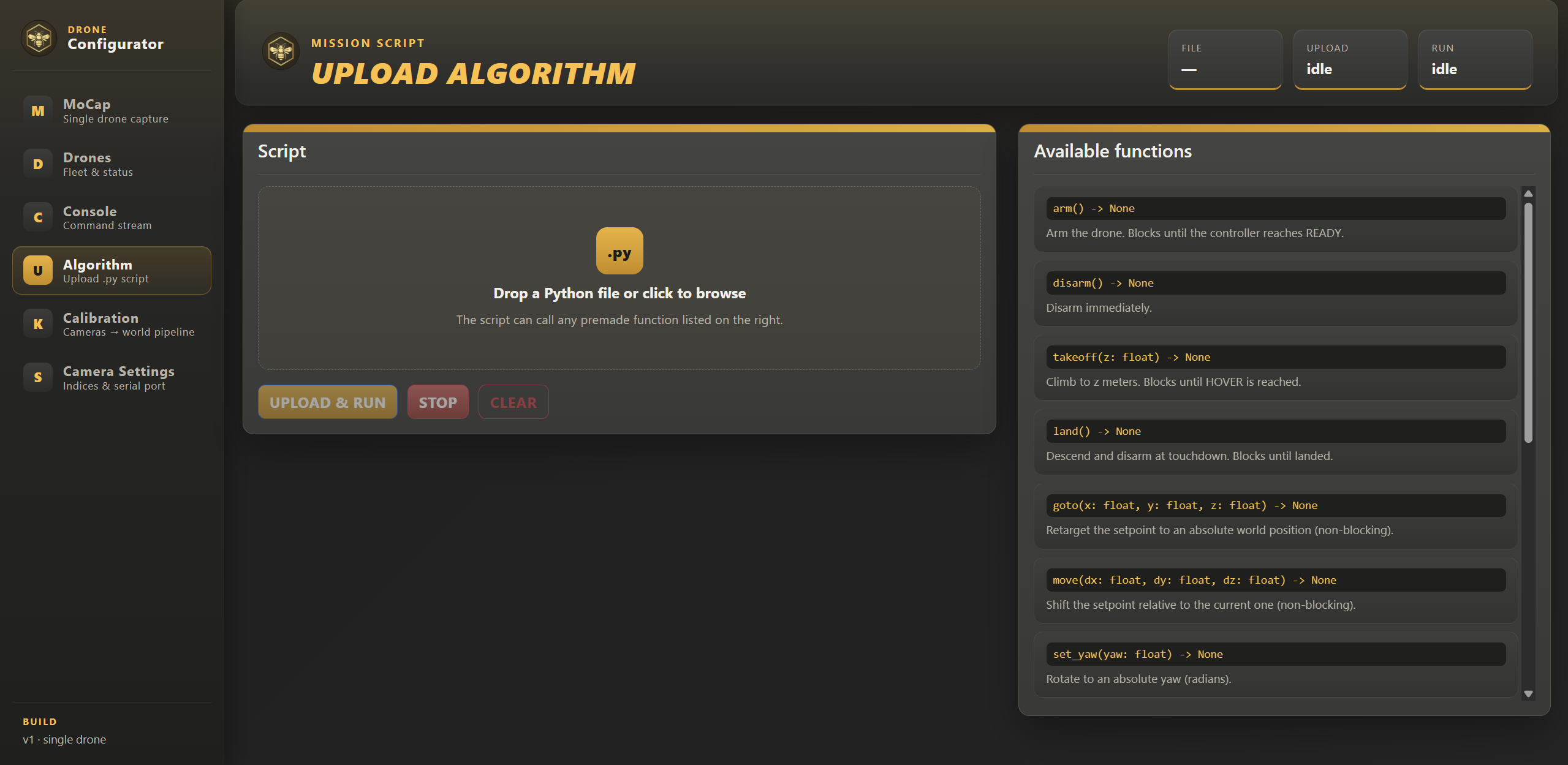 Upload page with a mission running