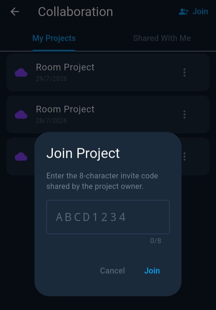 Sharing a project with an invite code
