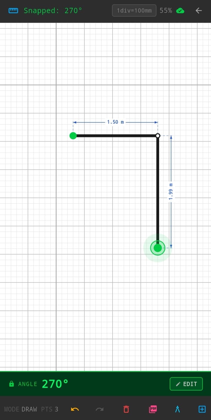Sketch screen — drawing a room outline