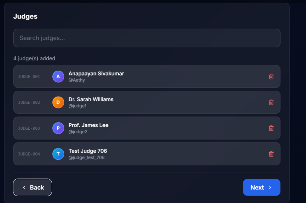 Judges assignment - search and add judges to the tournament