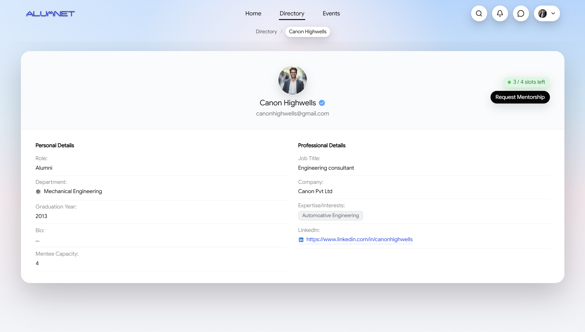 ALUMNET alumni profile