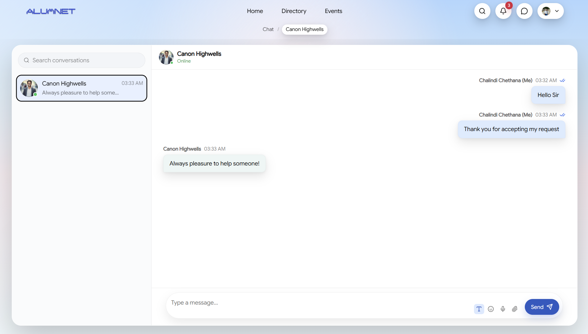 ALUMNET mentor and mentee chat