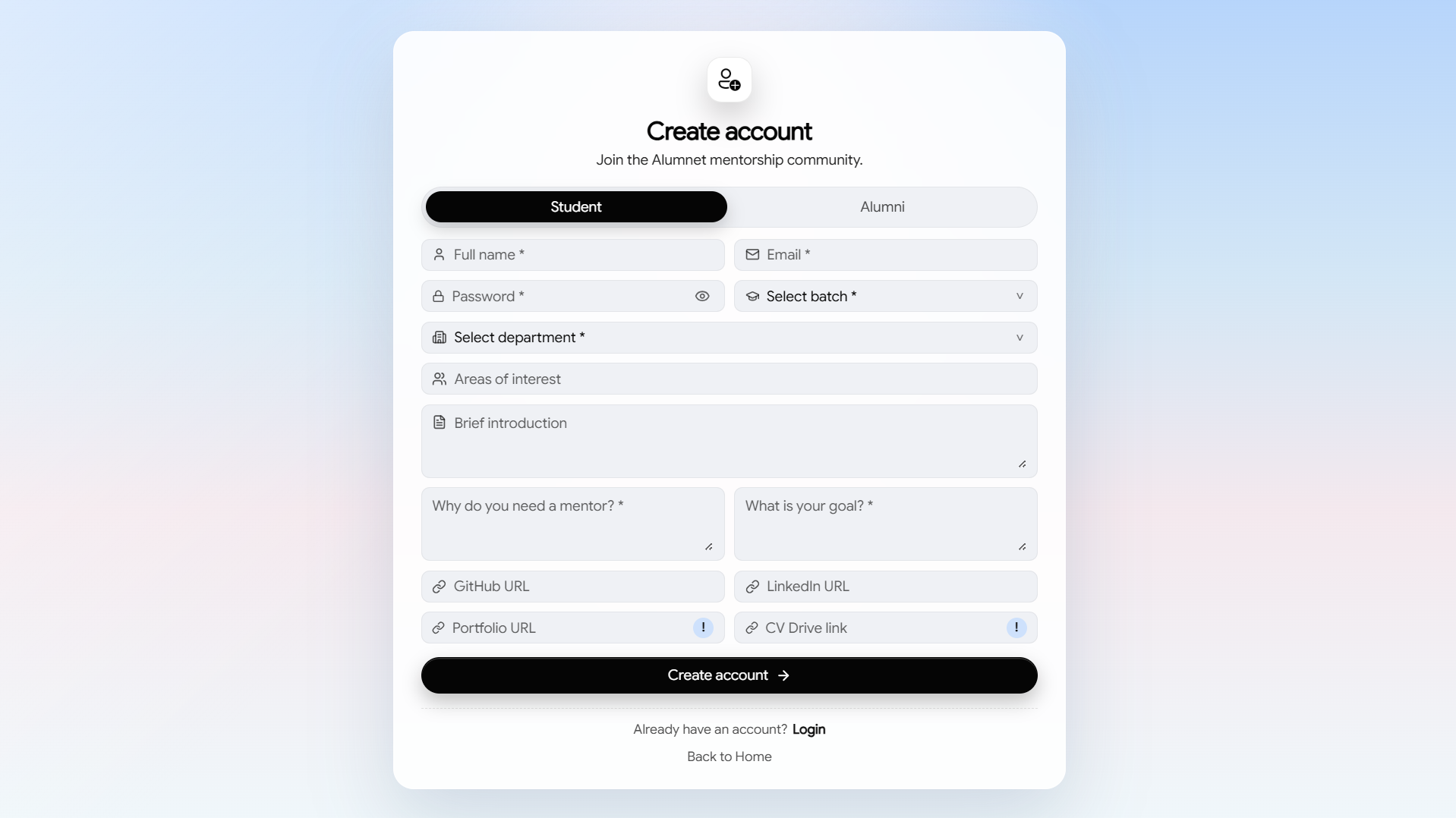 ALUMNET registration page