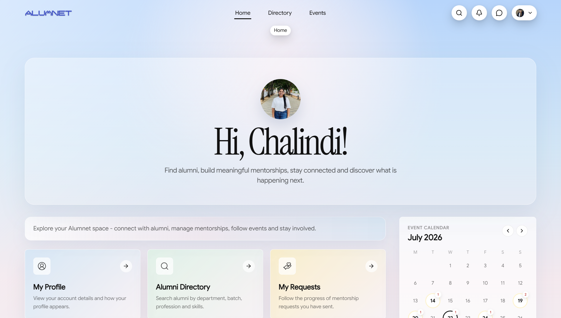 ALUMNET student home page