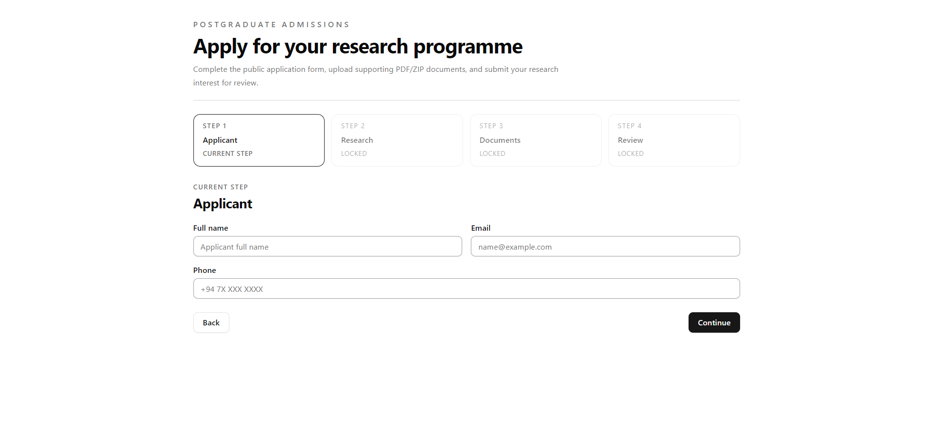 PGLMS application portal