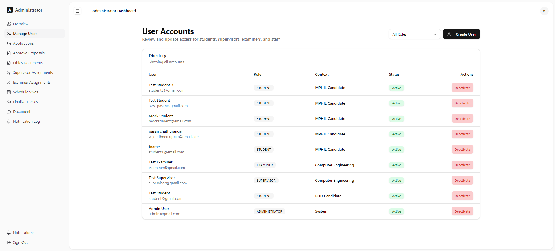 PGLMS user management interface