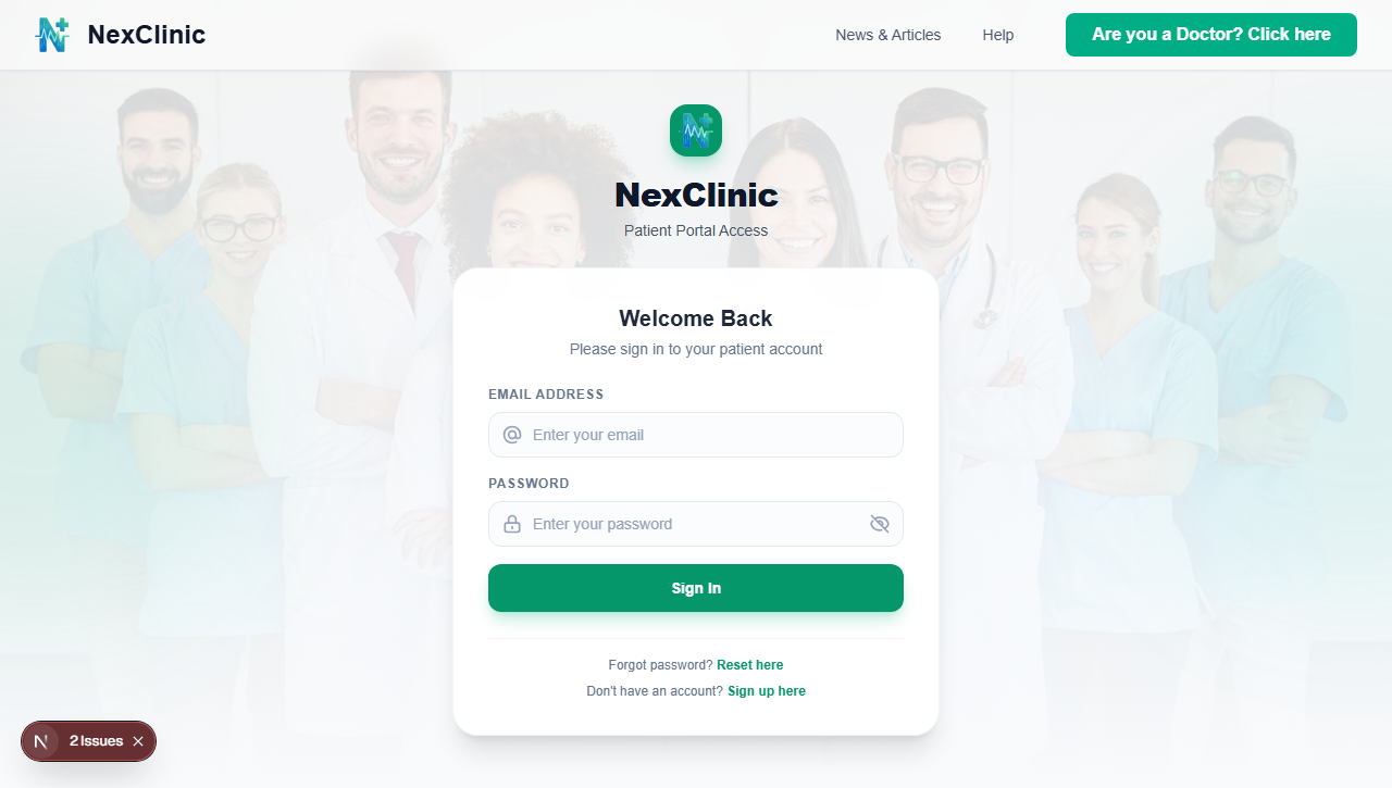 NexClinic Patient Portal Interface