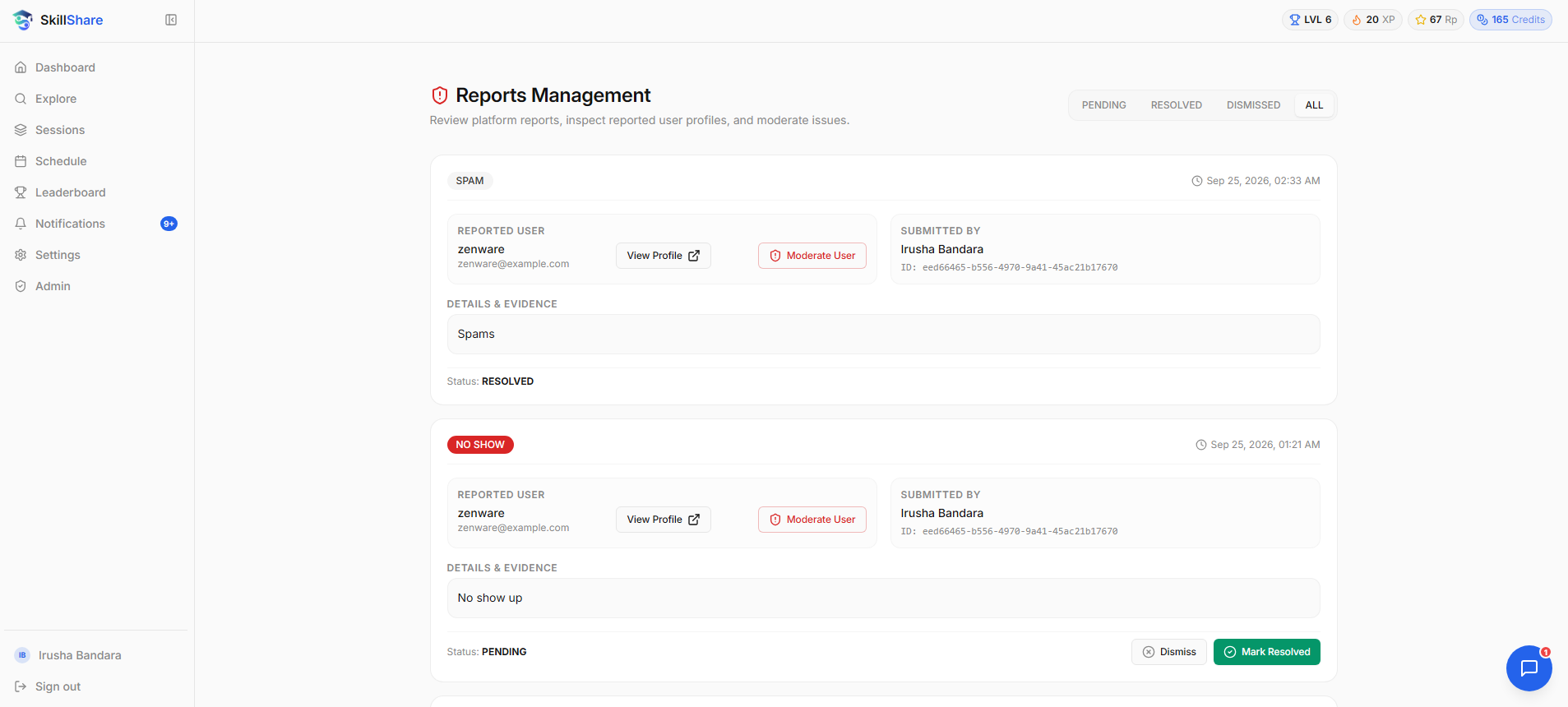 Administrator Moderation Interface